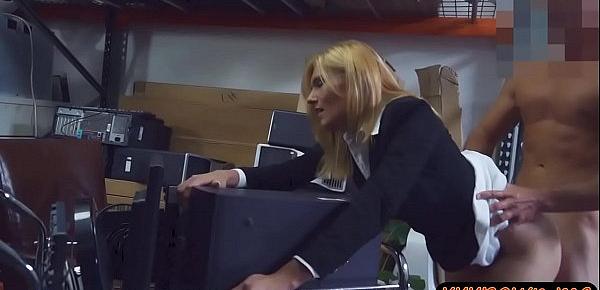  Hot blonde milf pounded by pawn dude in storage room